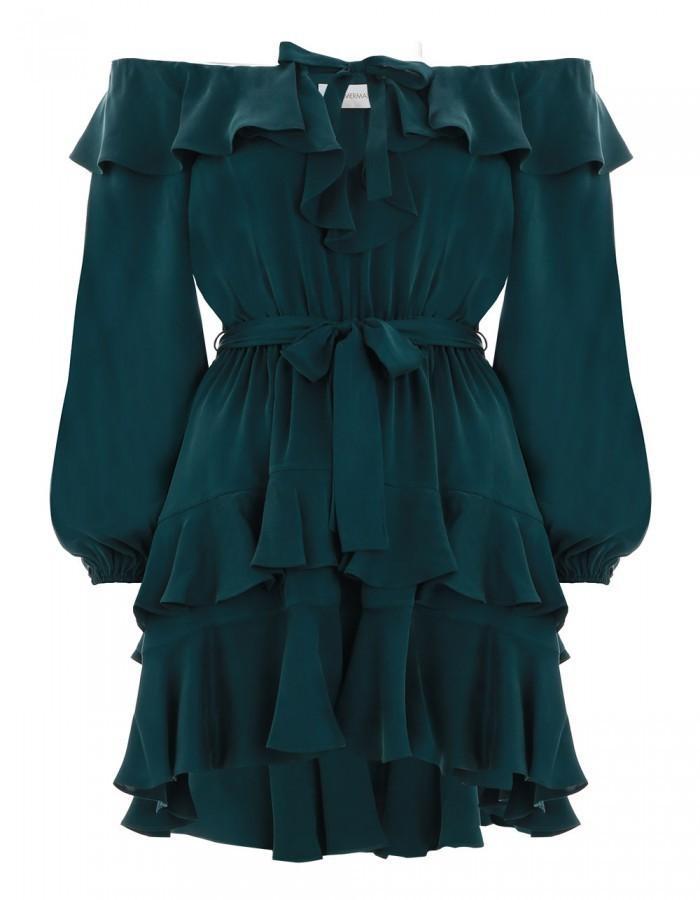 Zimmermann Flounce Off Shoulder Mini Dress Green Size 8 - Image 3
