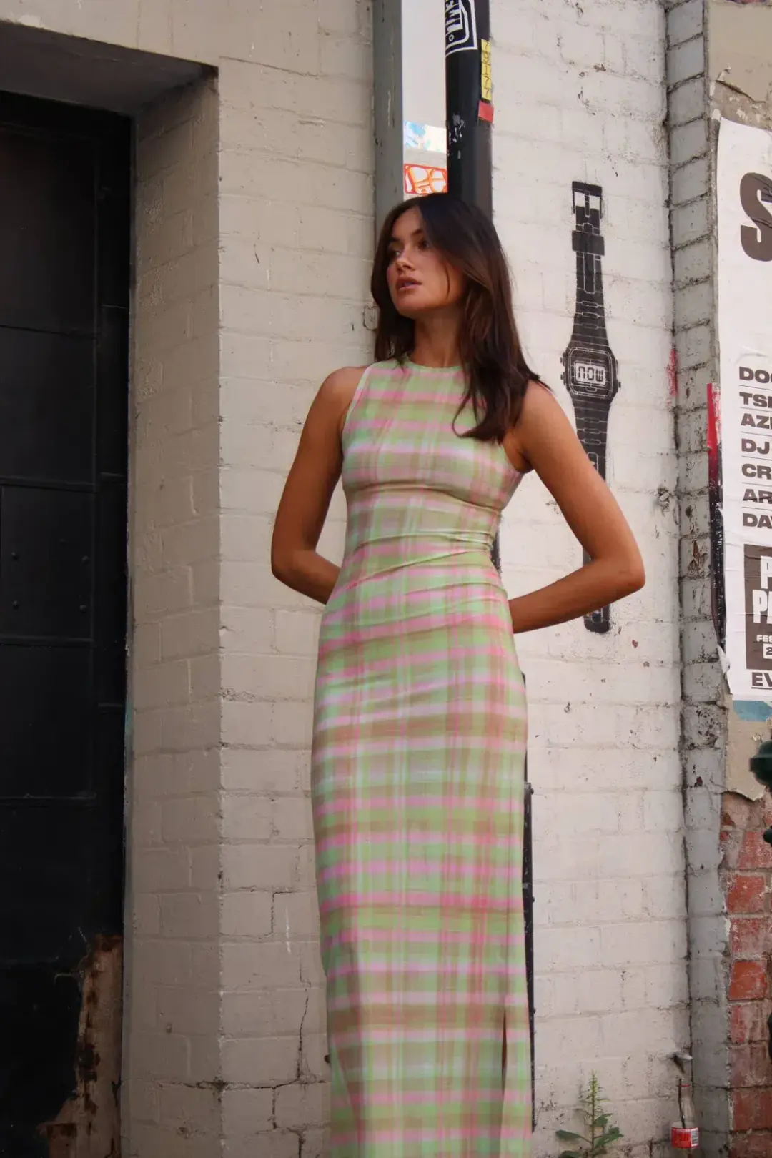 With Harper Lu Plaid Mesh Maxi Dress Multi-colored Size Small / AU 6 for rent on The Volte - main image