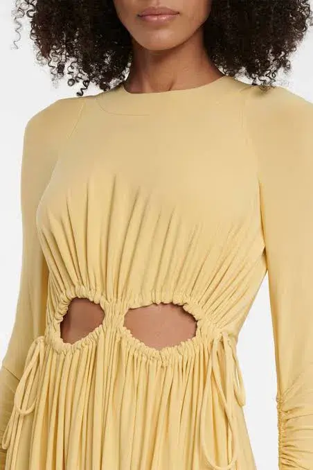 Victoria Beckham Cutout Ruched Maxi Dress Yellow Size 10  - Image 2