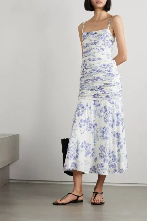 Peony Flannel Ruched Midi Dress Floral Size 12  for rent on The Volte - main image