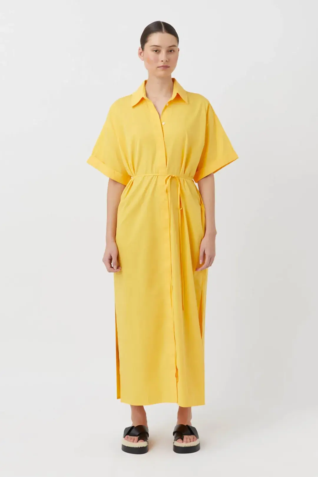 Camilla & Marc Wally Shirt Midi Dress Honey Yellow Gold Size 10 for rent on The Volte - main image