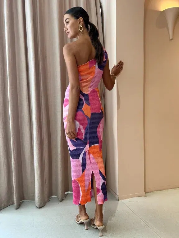 L'Idee Gigi Smocking Gown In Capri Print Pink Size AU 8 - Image 4