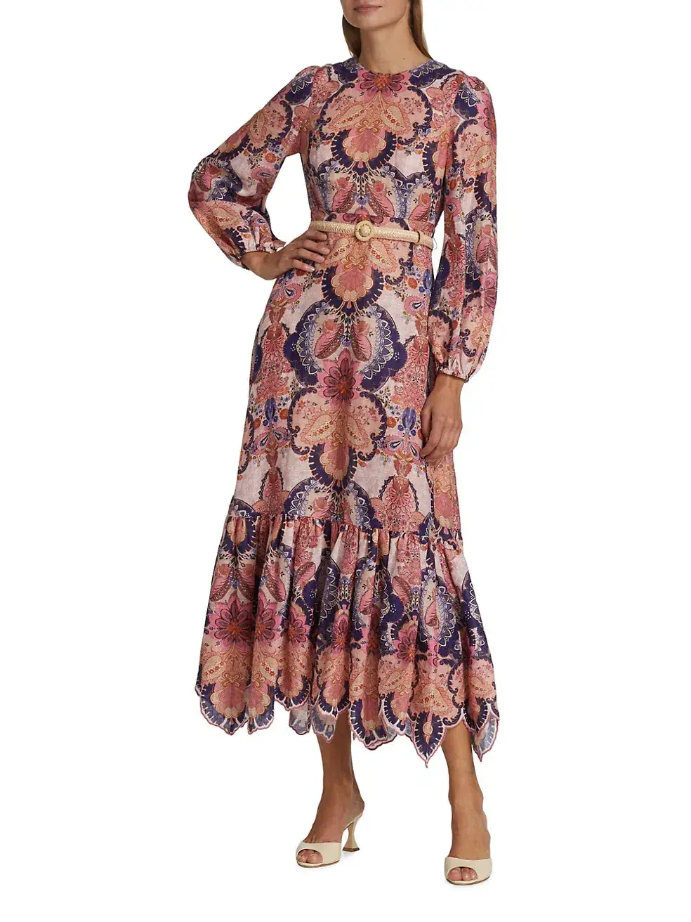 Zimmermann The Laurel Billow Emb Midi Dress in Navy Baroque Floral Size 2 /Au 12 for rent on The Volte - main image