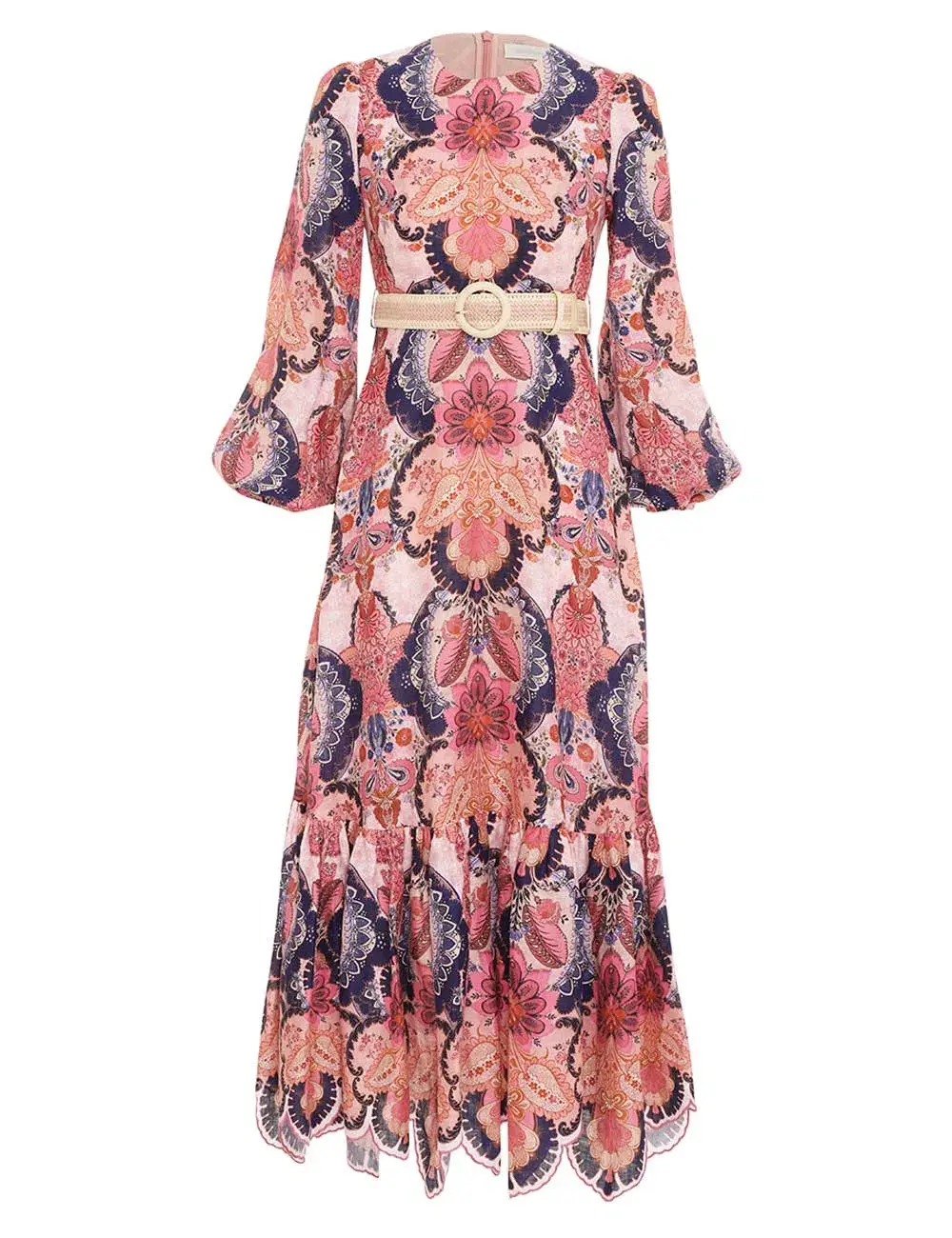 Zimmermann The Laurel Billow Emb Midi Dress in Navy Baroque Floral Size 2 /Au 12 for rent on The Volte - main image