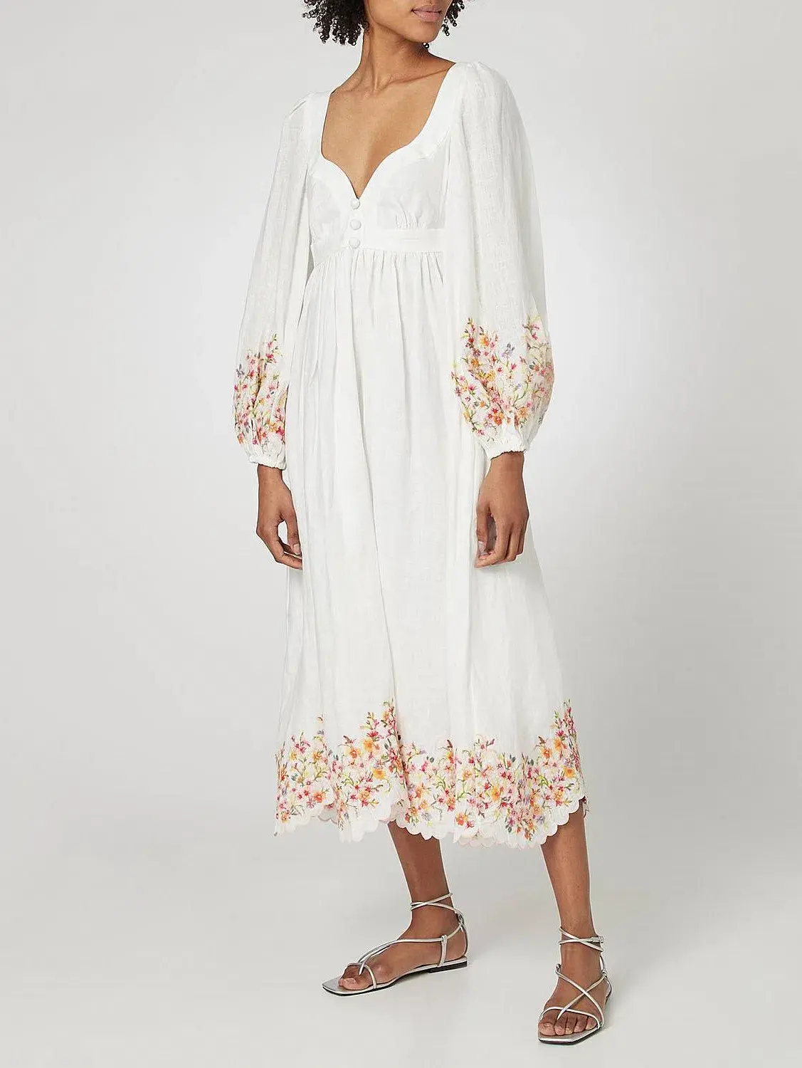 Zimmermann Mae Floral Midi Dress White Floral Size 1/AU 10 - Image 1