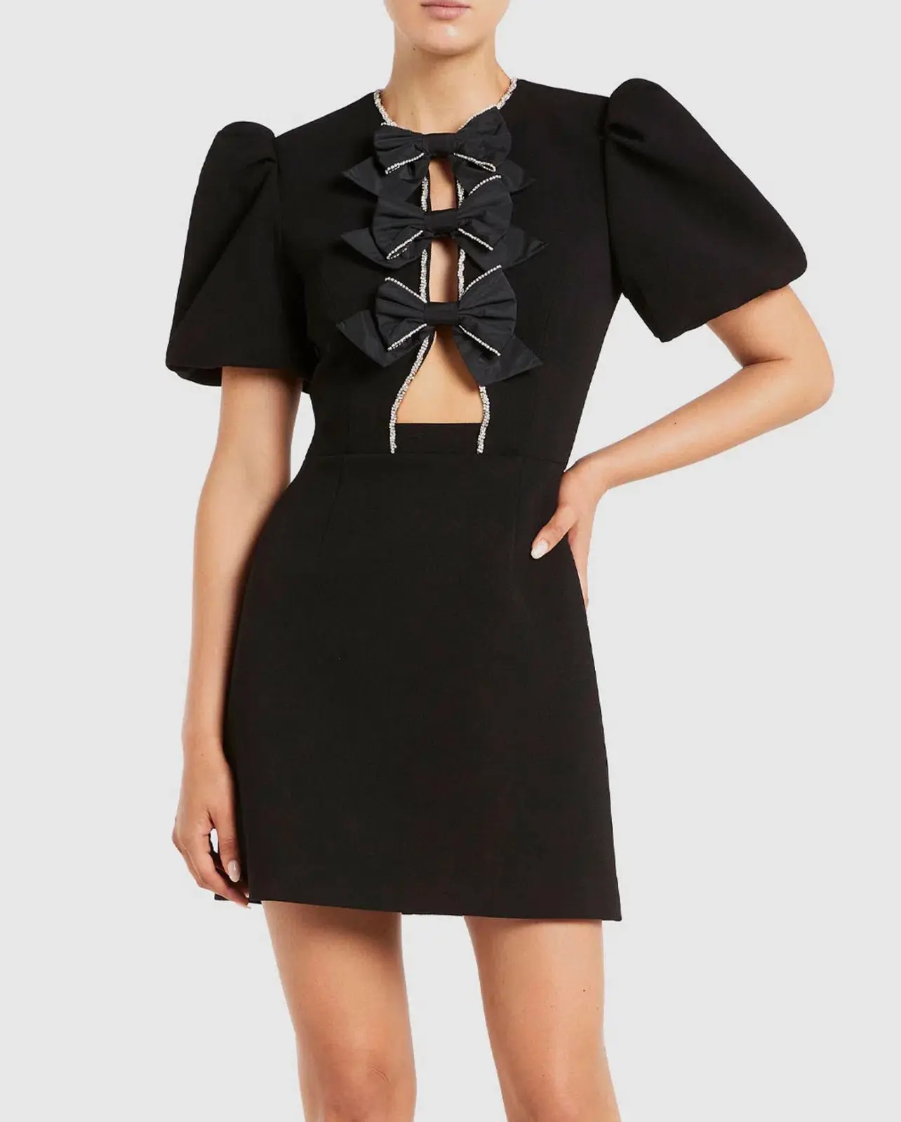 Rebecca Vallance Katie Bow Mini Dress Black Size 12 - Image 5