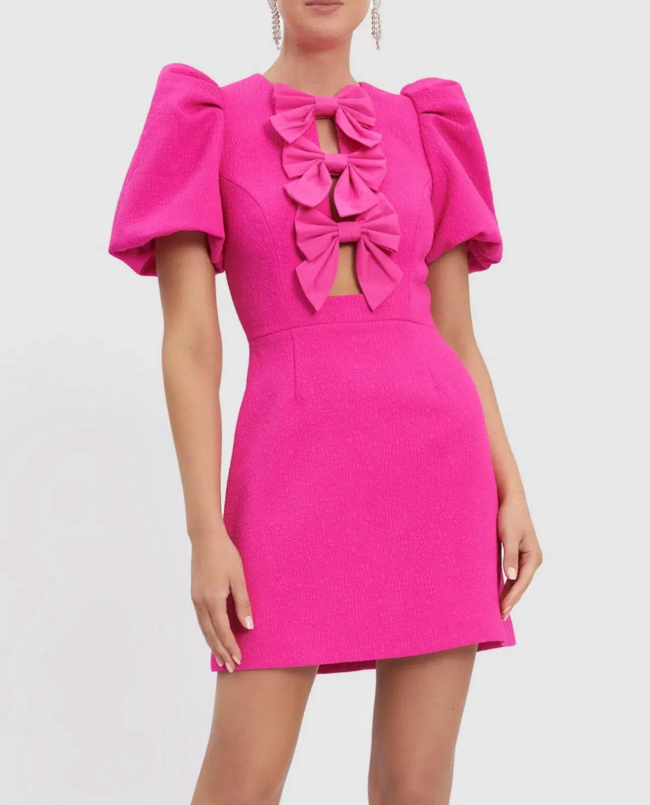 Rebecca Vallance Cecily Bow Mini Dress Hot Pink Size 10 - Image 5