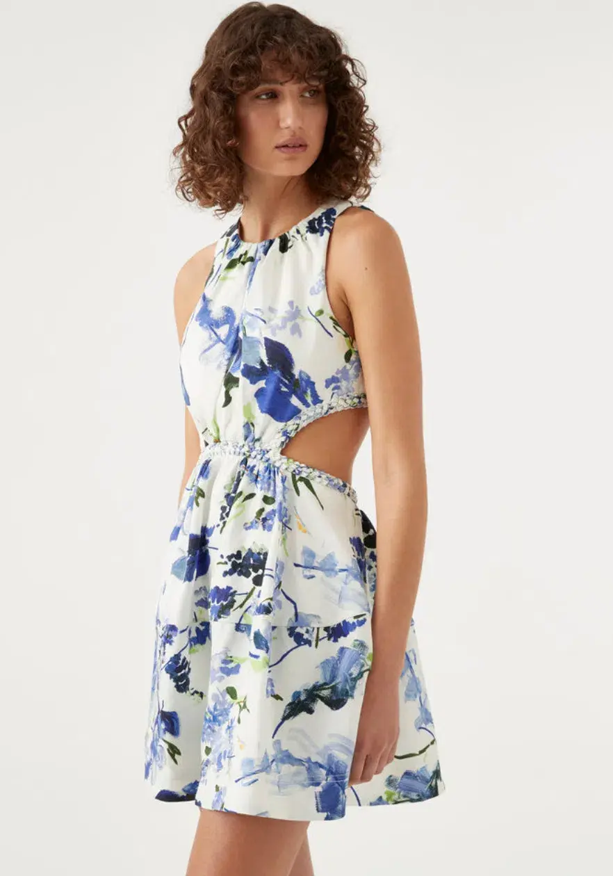 Aje Voyage Braided Cut Out Mini Dress Lavenders of Provence Print Size AU 6 - Image 2
