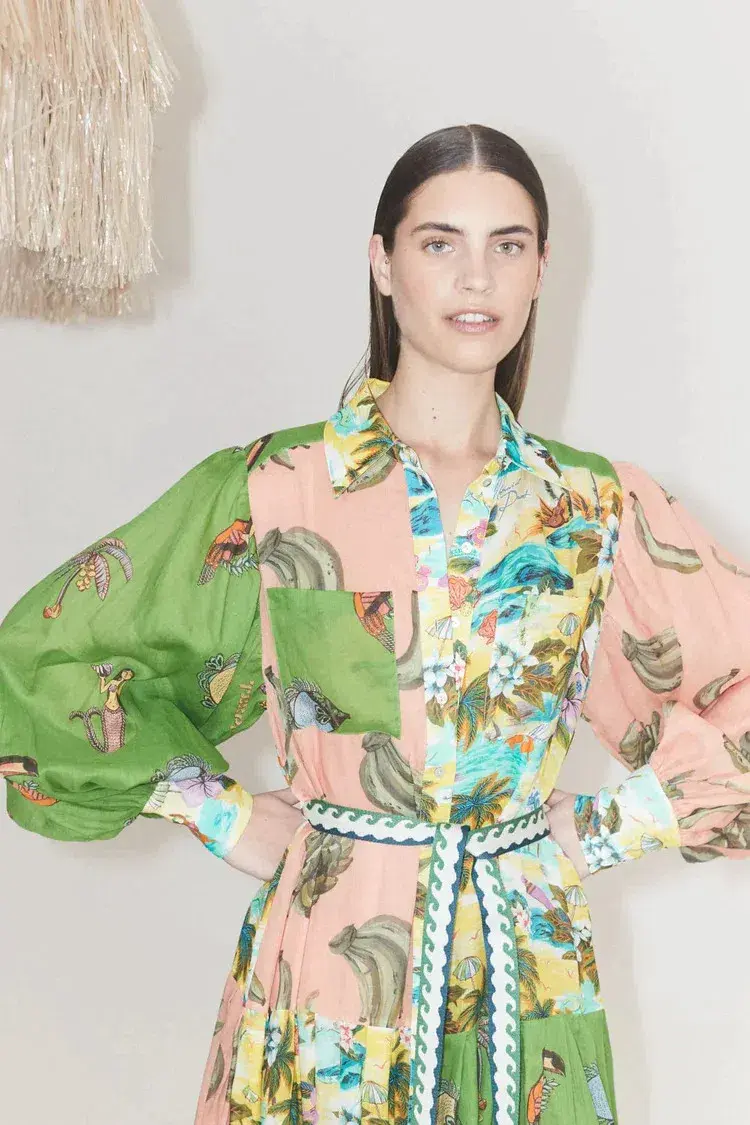 Alemais Holiday Patchwork Shirtdress Multi-colored Size AU 6 - Image 4