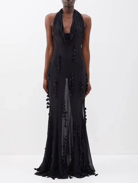 Jacquemus Mazzolu Floral Appliqué Dress Black Size 38 - Image 1