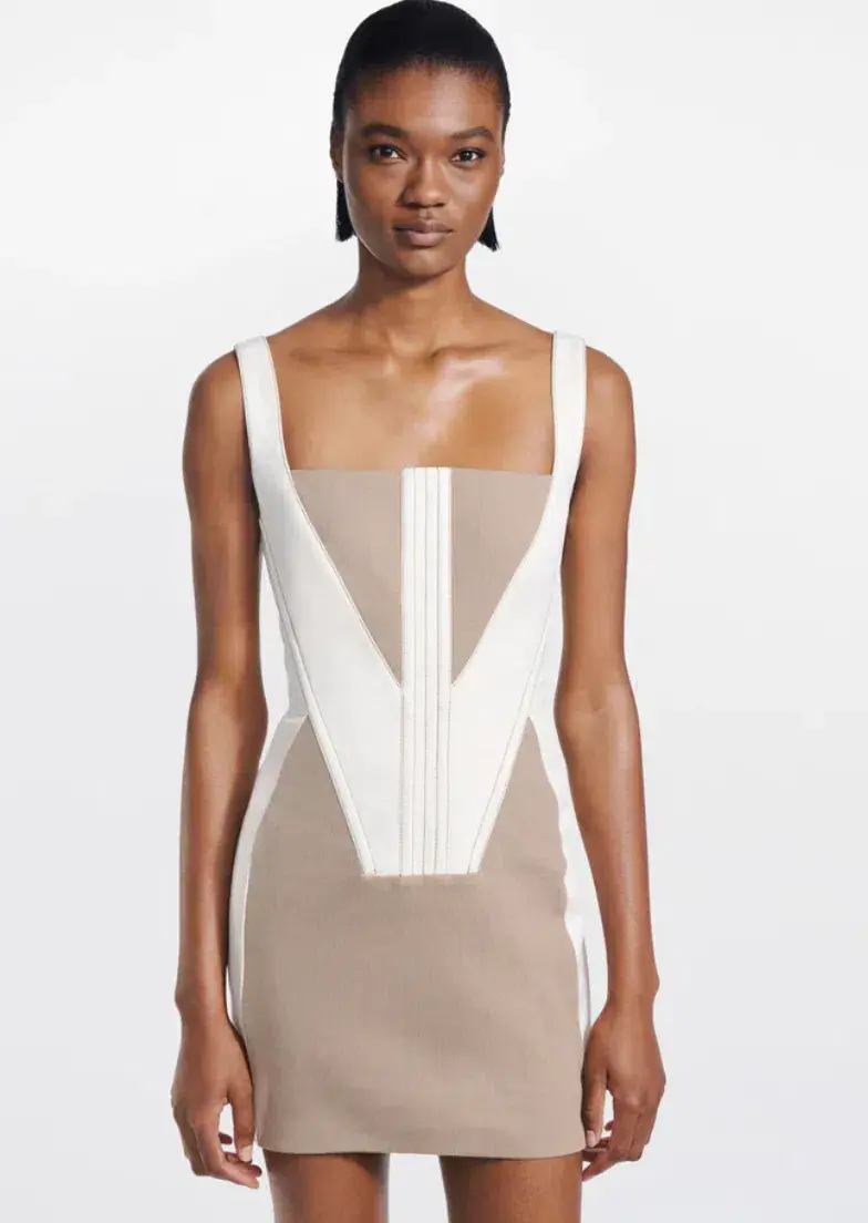 Dion Lee Fork Frame Mini Dress Canvas/Stone Size 10 - Image 3