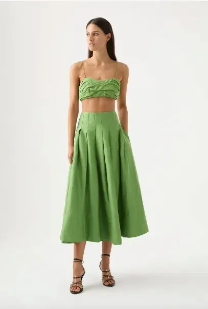 Aje Thea Draped Twist Crop Top & Paradiso Cinched Midi Skirt Set Green Size 12 / L - Image 1