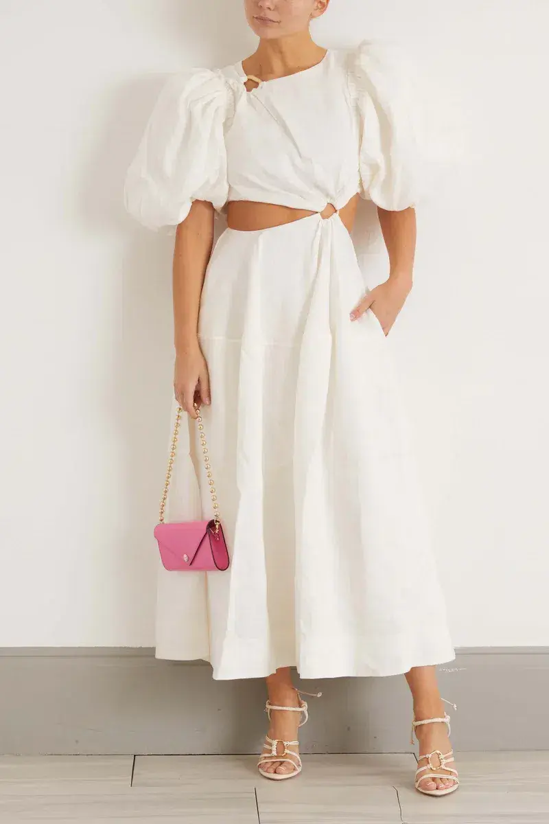 Aje Vanades Cut Out Ring Midi Dress in Ivory Size 8 - Image 1