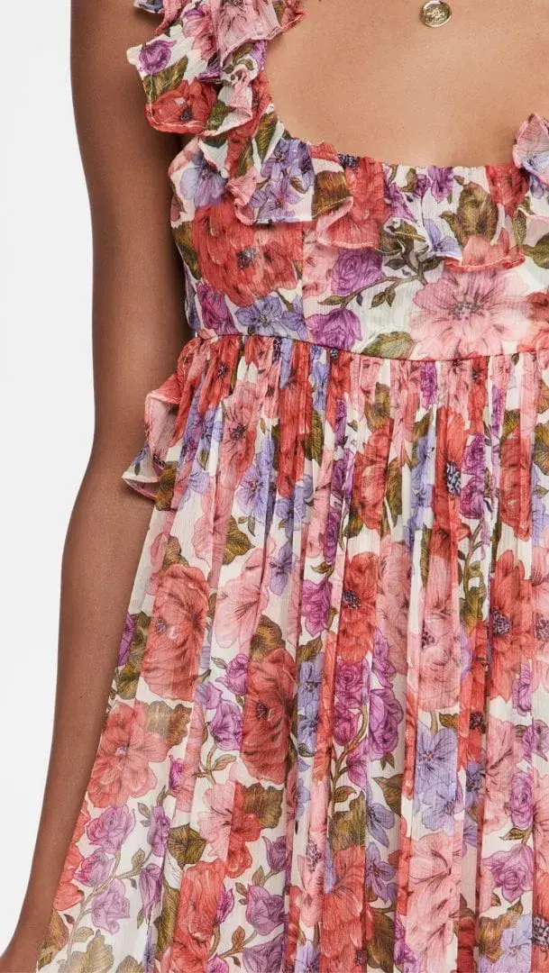 Zimmermann Poppy Frill Edge Midi Dress Pink Floral Size 0 / Au 8  - Image 2