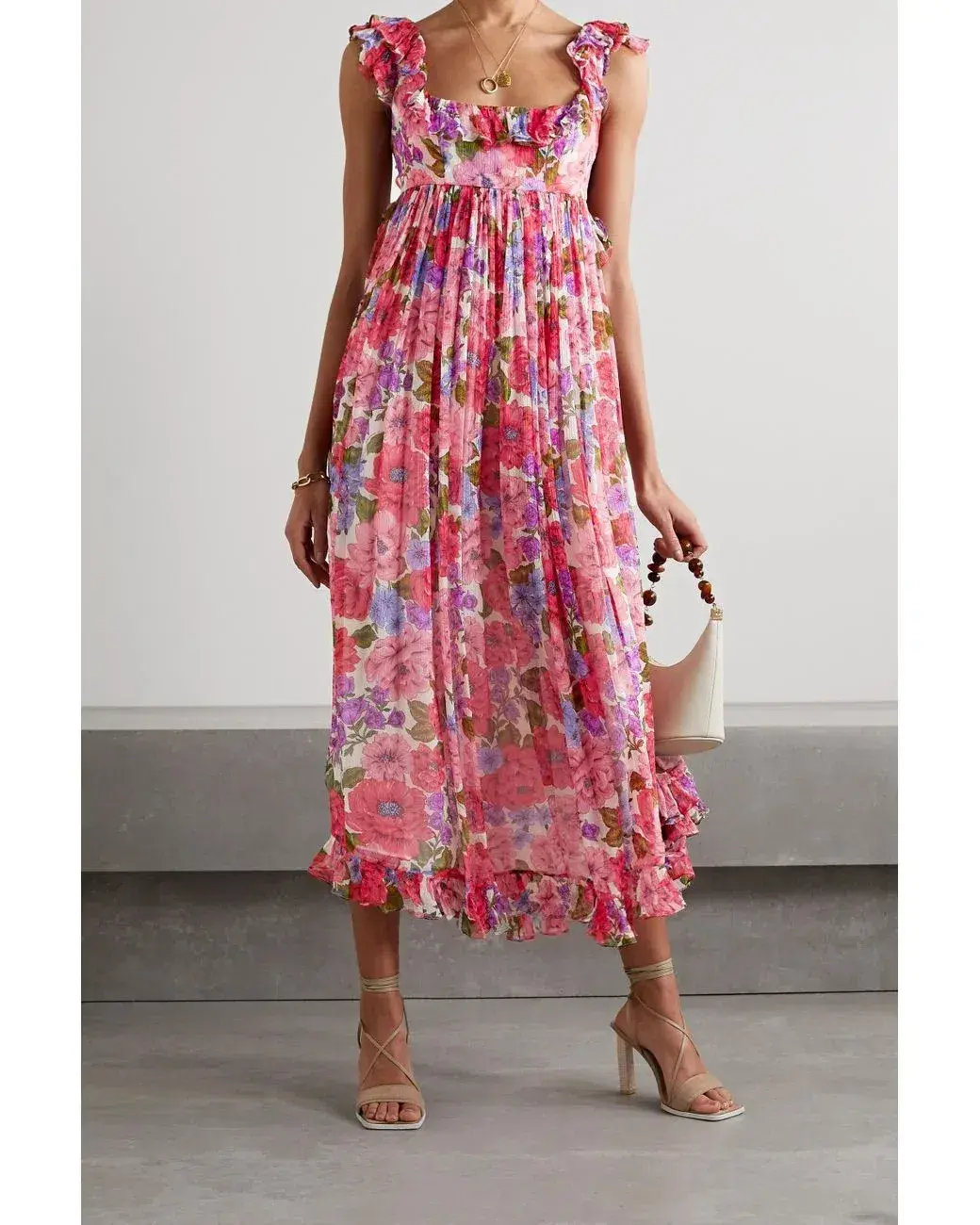 Zimmermann Poppy Frill Edge Midi Dress Pink Floral Size 0 / Au 8  - Image 1