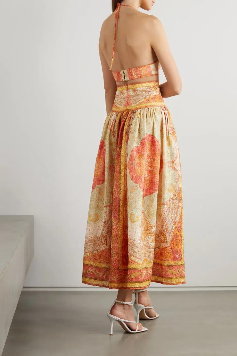 Zimmermann Anneke Cutout Paisley Linen Maxi Dress Orange Print Size 2 / AU 12 - Image 2