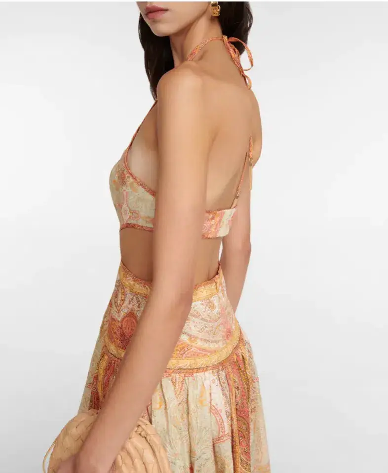 Zimmermann Anneke Cutout Paisley Linen Maxi Dress Orange Print Size 2 / AU 12 for rent on The Volte - main image