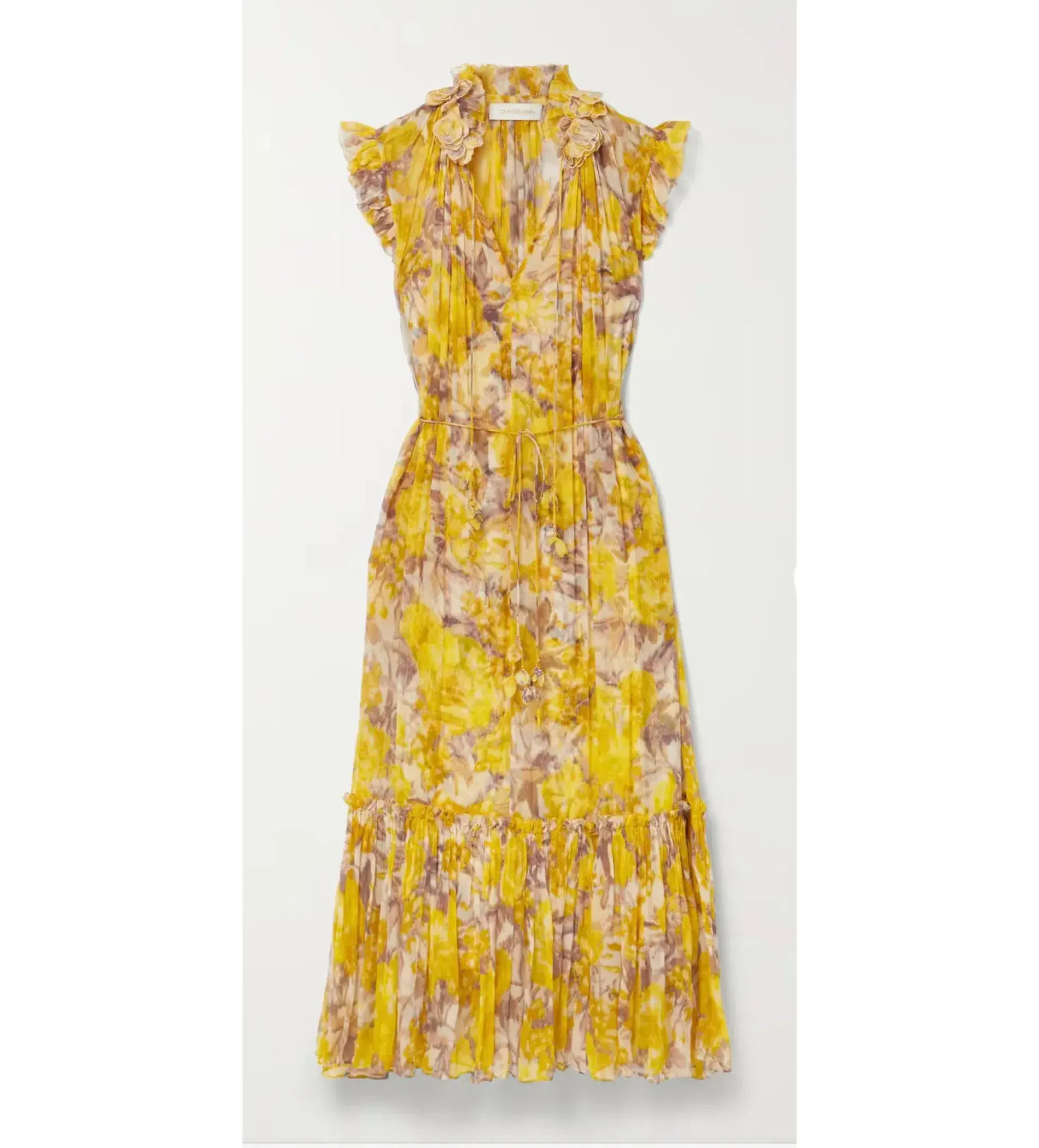 Zimmermann High Tide Flutter Midi Dress Yellow Size 2 / AU 12 - Image 5