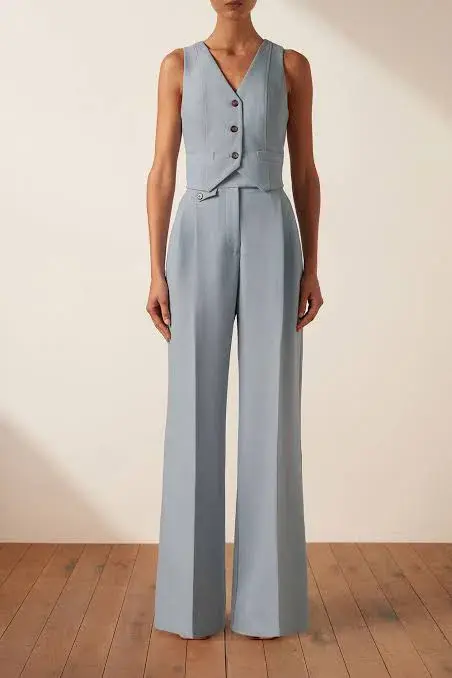 Shona Joy Irena Vest and Pants Set Chalk Blue Size 6  - Image 3