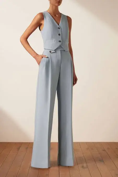 Shona Joy Irena Vest and Pants Set Chalk Blue Size 6  - Image 1