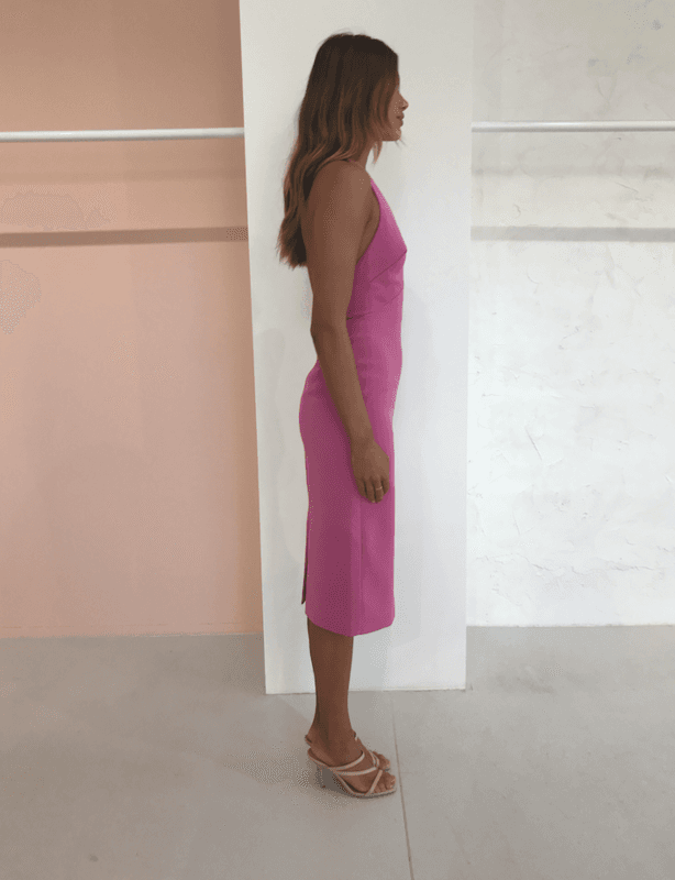 By Johnny String T-Back Plunge Midi Dress Pink Size AU 12 - Image 3