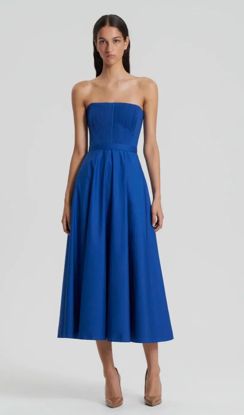 Scanlan Theodore Parachute Bustier Dress Midi Blue Size 10 - Image 1