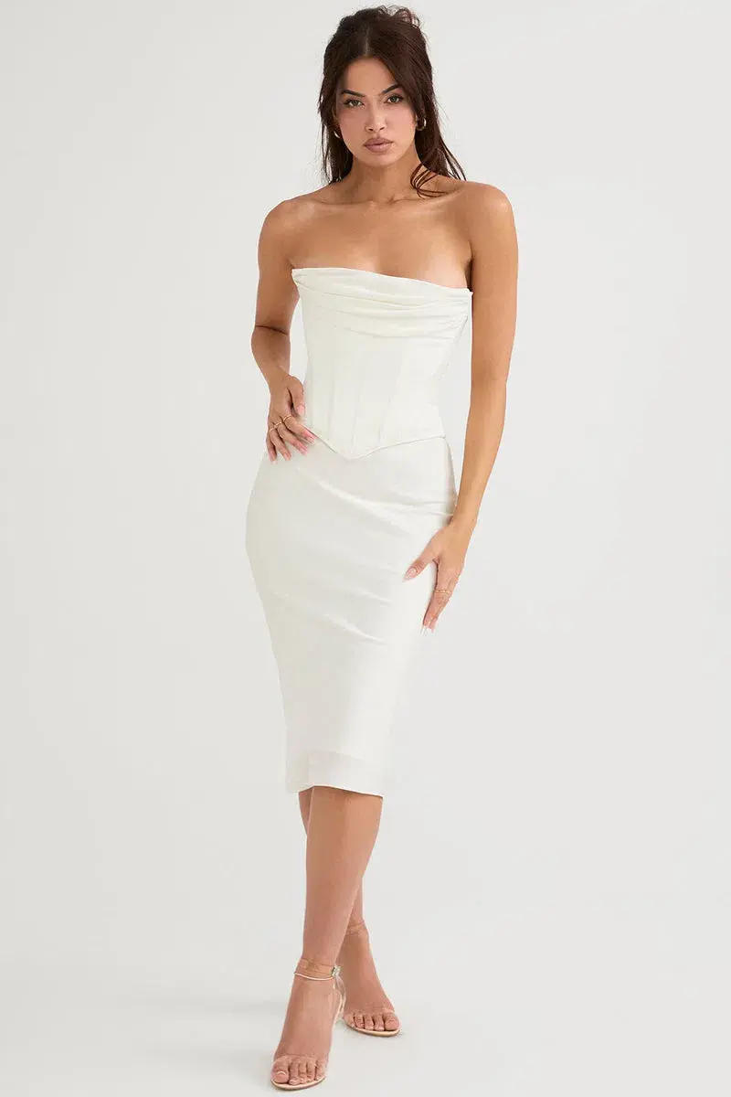 House Of Cb Sienna Satin Strapless Dress Ivory Size M/Au 10  - Image 1