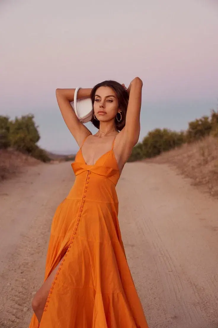 Jacquemus La Robe Manosque Tiered Maxi Dress Orange Size AU 8 for rent on The Volte - main image