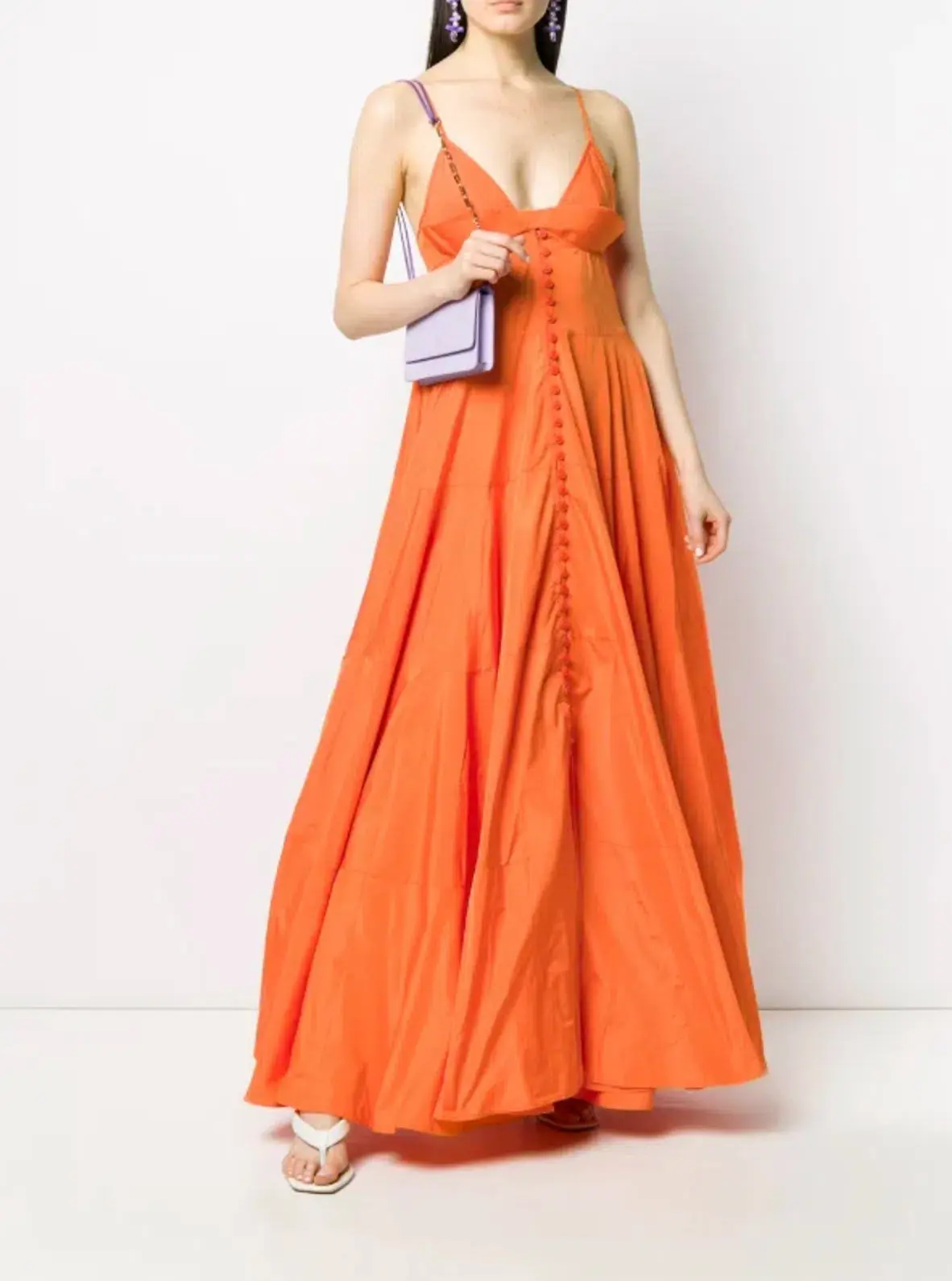 Jacquemus La Robe Manosque Tiered Maxi Dress Orange Size AU 8 - Image 2