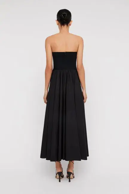 Scanlan Theodore Crepe Cotton Strapless Dress Black Size AU 8 - Image 2