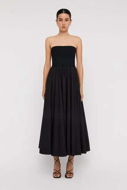 Scanlan Theodore Crepe Cotton Strapless Dress Black Size AU 8 for rent on The Volte - main image