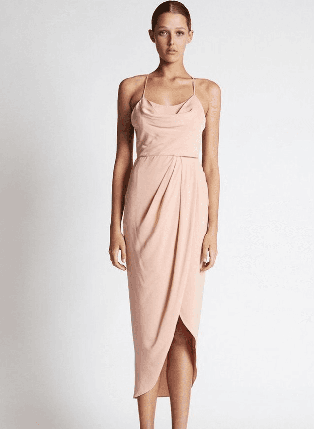 Shona joy lace up dress, cowl neck, dusty pink - Image 3
