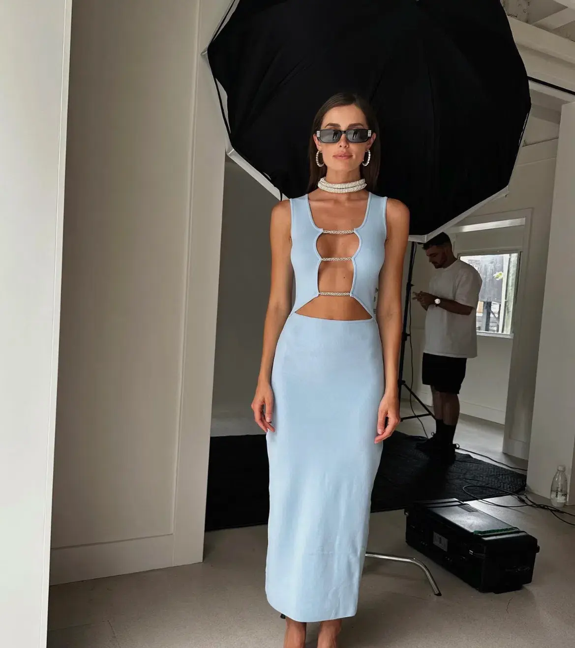 Christopher Esber Crystal Lattice Column Dress Ice Blue Size AU 8 - Image 1