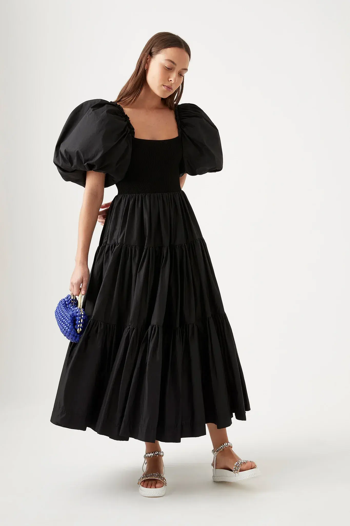 Aje Cherished Casa Puff Sleeve Midi Dress Black Tiered Size AU 8 - Image 5