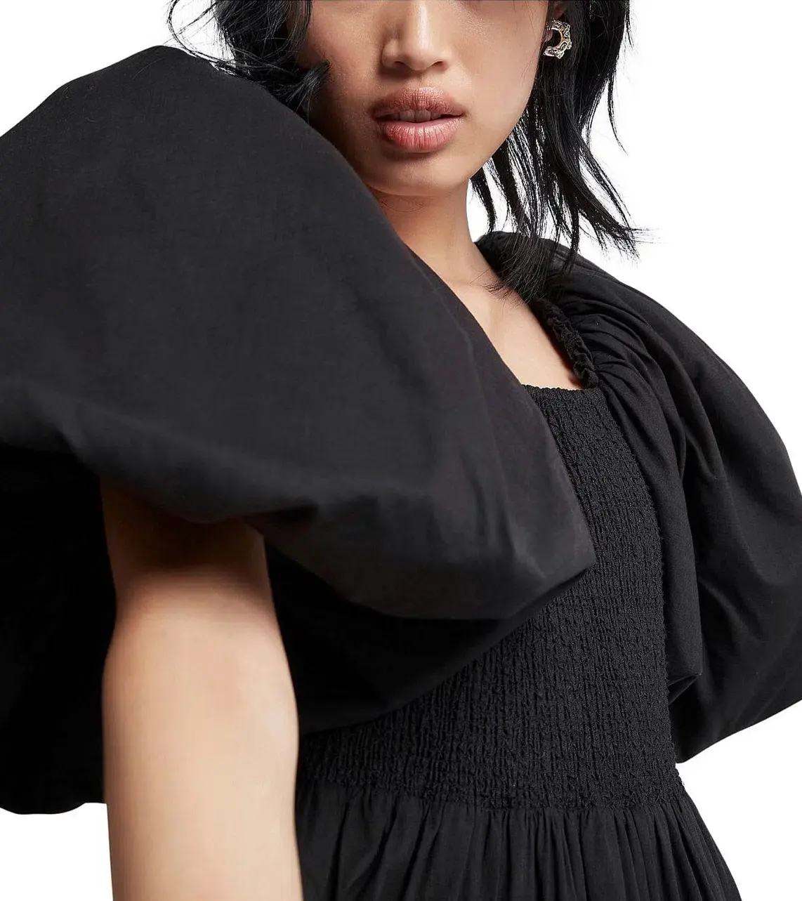 Aje Cherished Casa Puff Sleeve Midi Dress Black Tiered Size AU 8 - Image 6