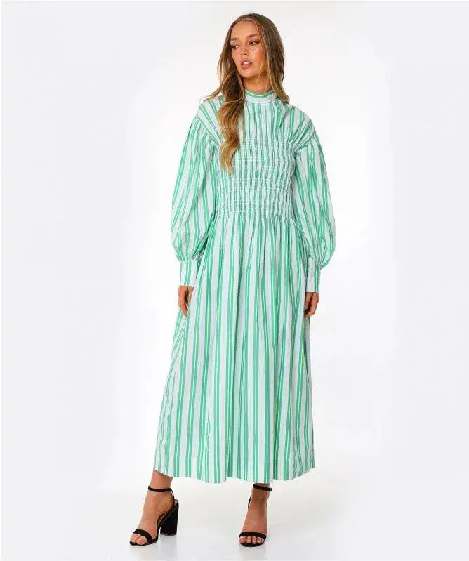 Ganni Stripe Midi Dress Green Size AU 8 - Image 1
