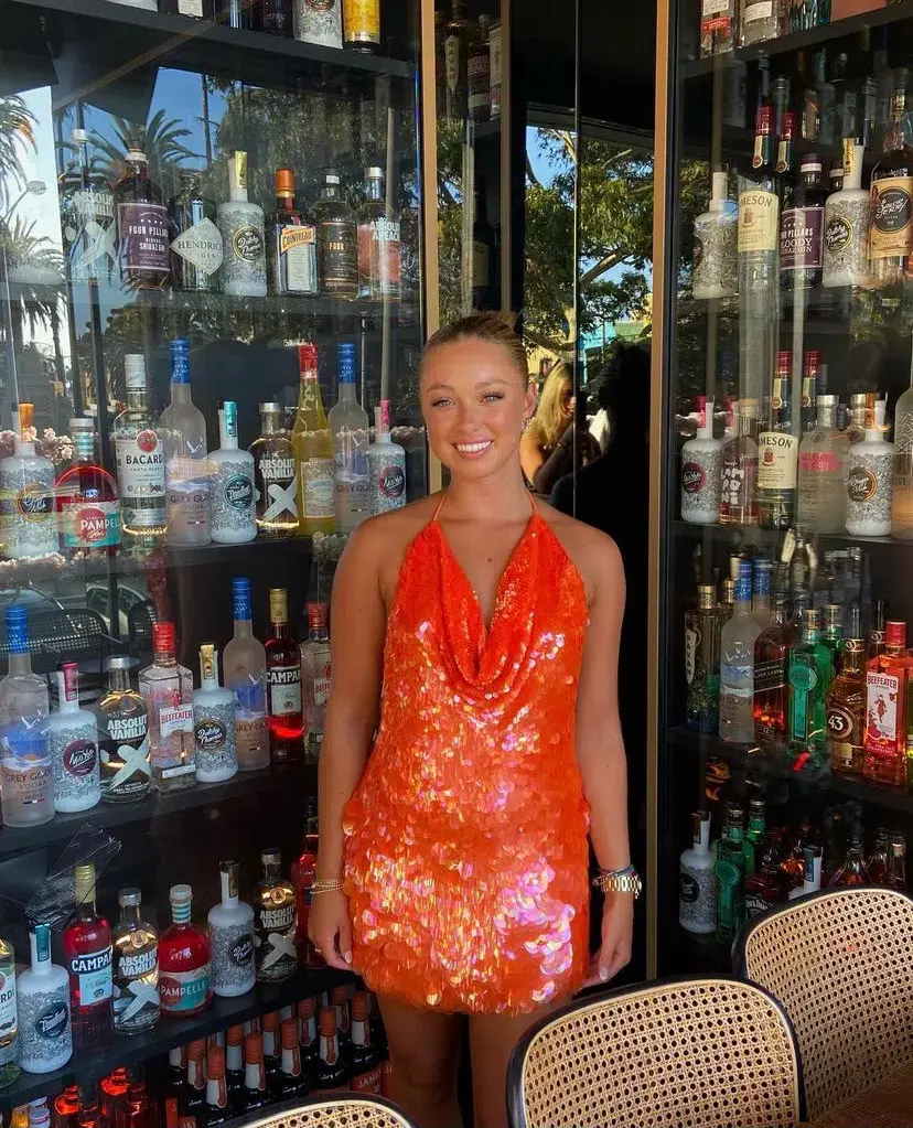 Rat & Boa Malika Dress Orange Sequin Size 6 - Image 3
