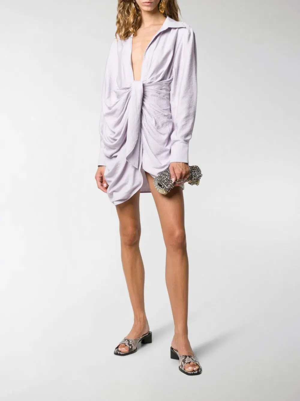 Jacquemus La Robe Bahia Knotted Shirt Dress Mini Lilac Size AU 8