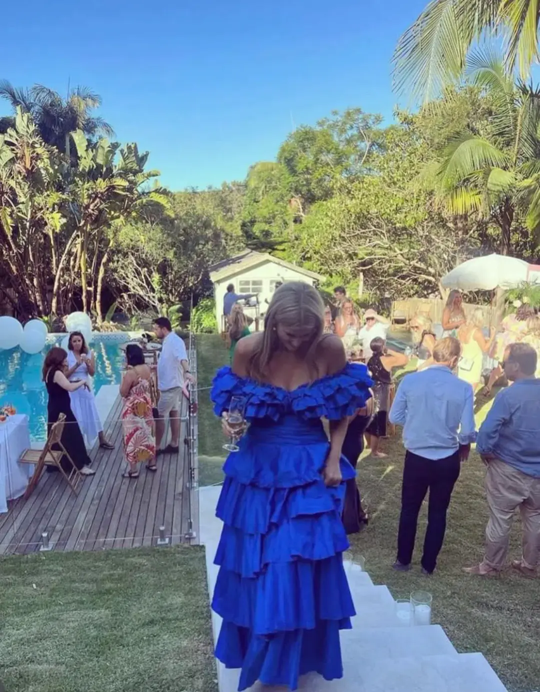 Aje Eleni Tiered Maxi And Rhythmic Frill Bodice Set Blue Size AU 12  for rent on The Volte - main image