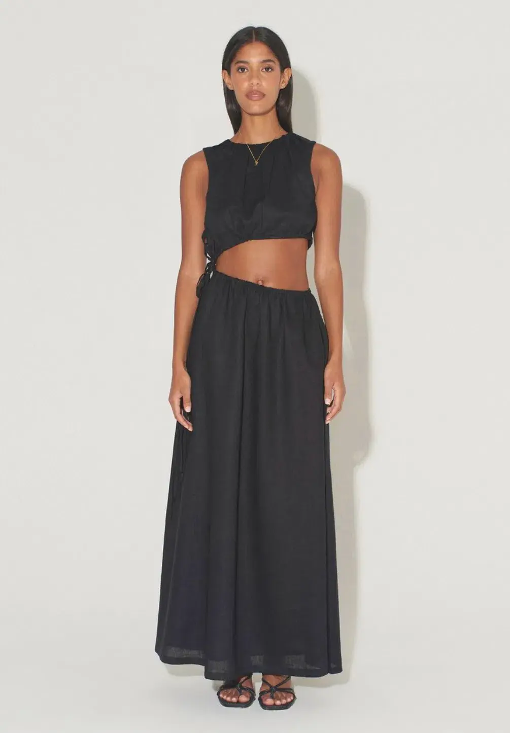Hansen and Gretel Mesa Drawstring Midi Dress in Black Size S / Au 8 for rent on The Volte - main image