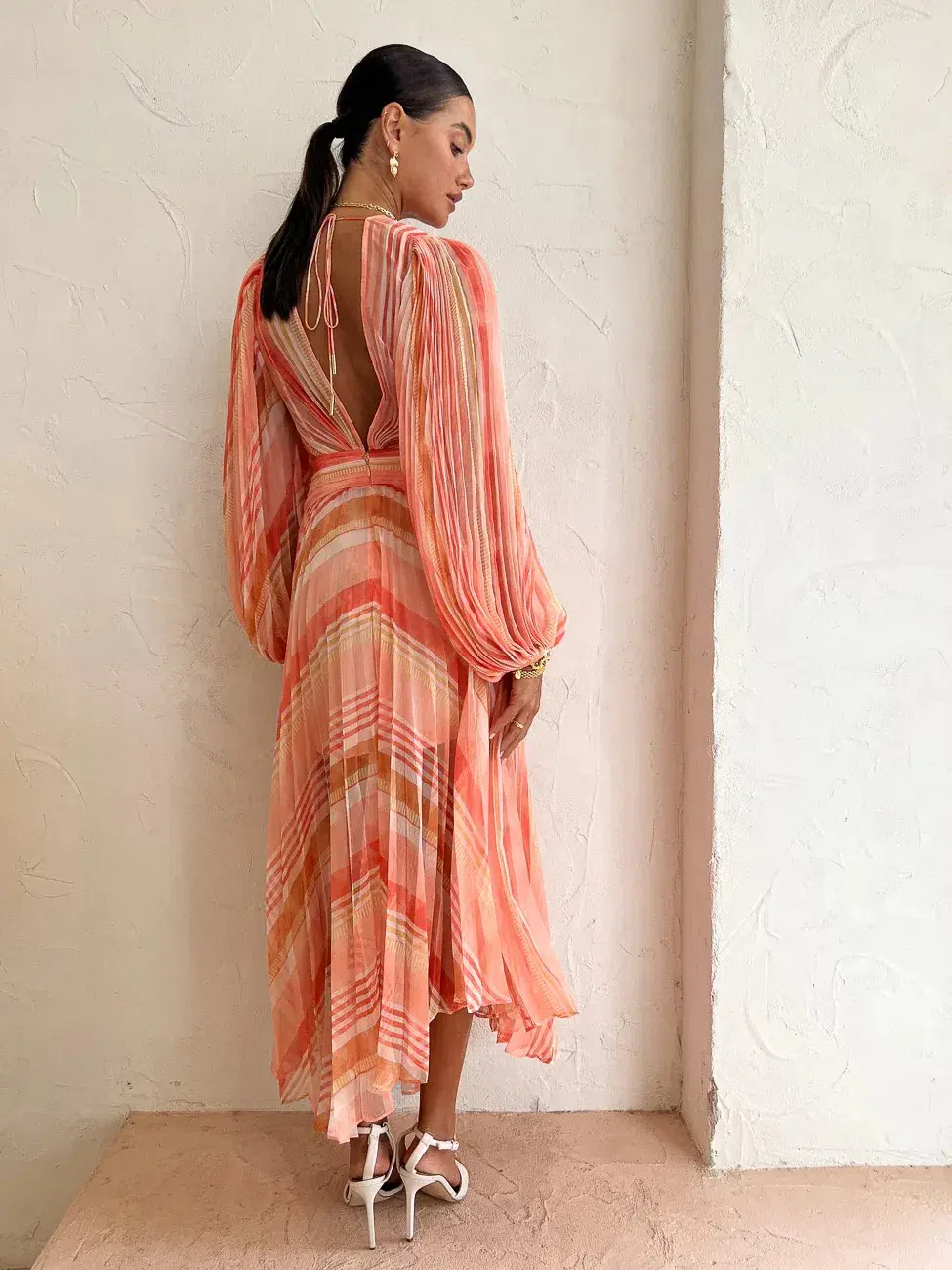 Acler Astone Dress Geo Stripe Orange Size AU 14 - Image 2