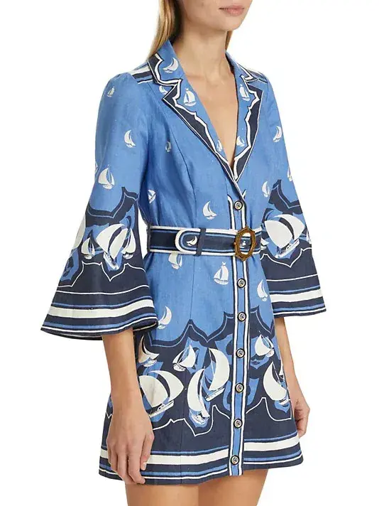 Zimmermann High Tide Mini Shirt Dress Blue Sailboats Size 1 / AU 10  - Image 2