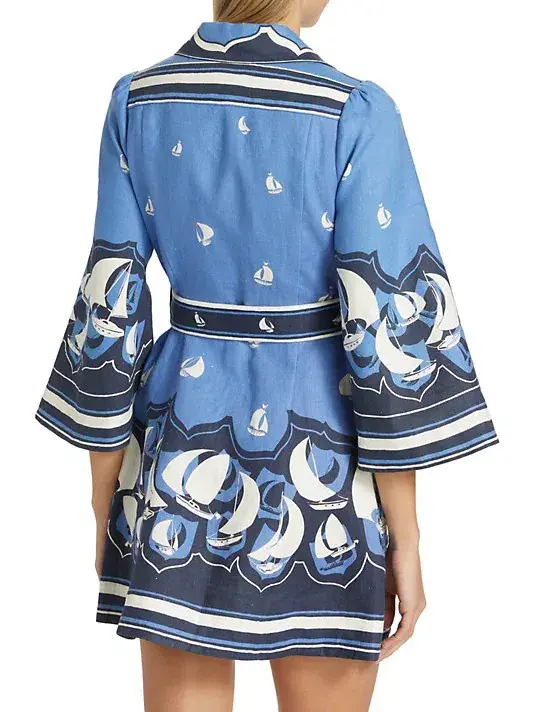 Zimmermann High Tide Mini Shirt Dress Blue Sailboats Size 1 / AU 10  - Image 3