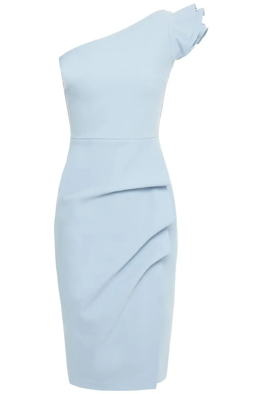 Chiara Boni La Petite Robe Civia One-shoulder Wrap-effect Ruffled Scuba Dress Light Blue Size AU 10 - Image 3