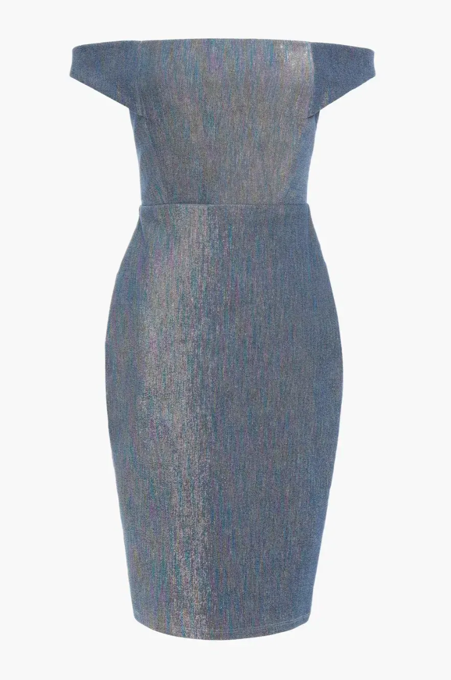 Michelle Mason Metallic Denim Dress Blue Size AU 4 - Image 3