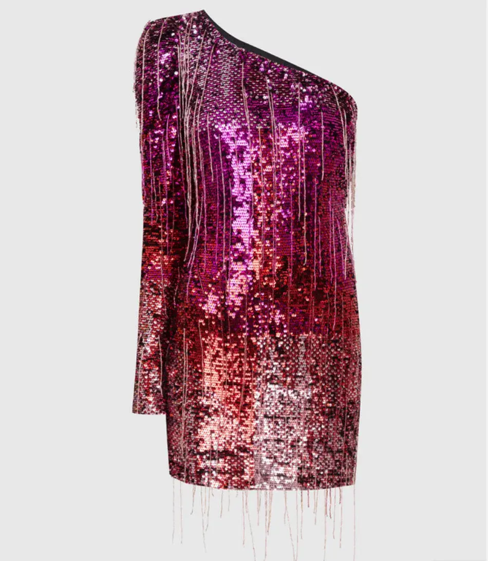 Amen Sequin One-shoulder Ombré Mini Dress Multi-colored Size AU 12  - Image 4