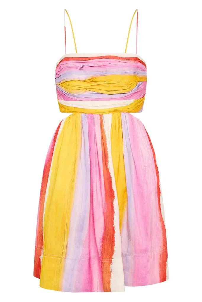 Aje Aurora Stripe Liza Ruched Baby Doll Mini Dress Cut Out Multi-colored Size AU 12 - Image 6