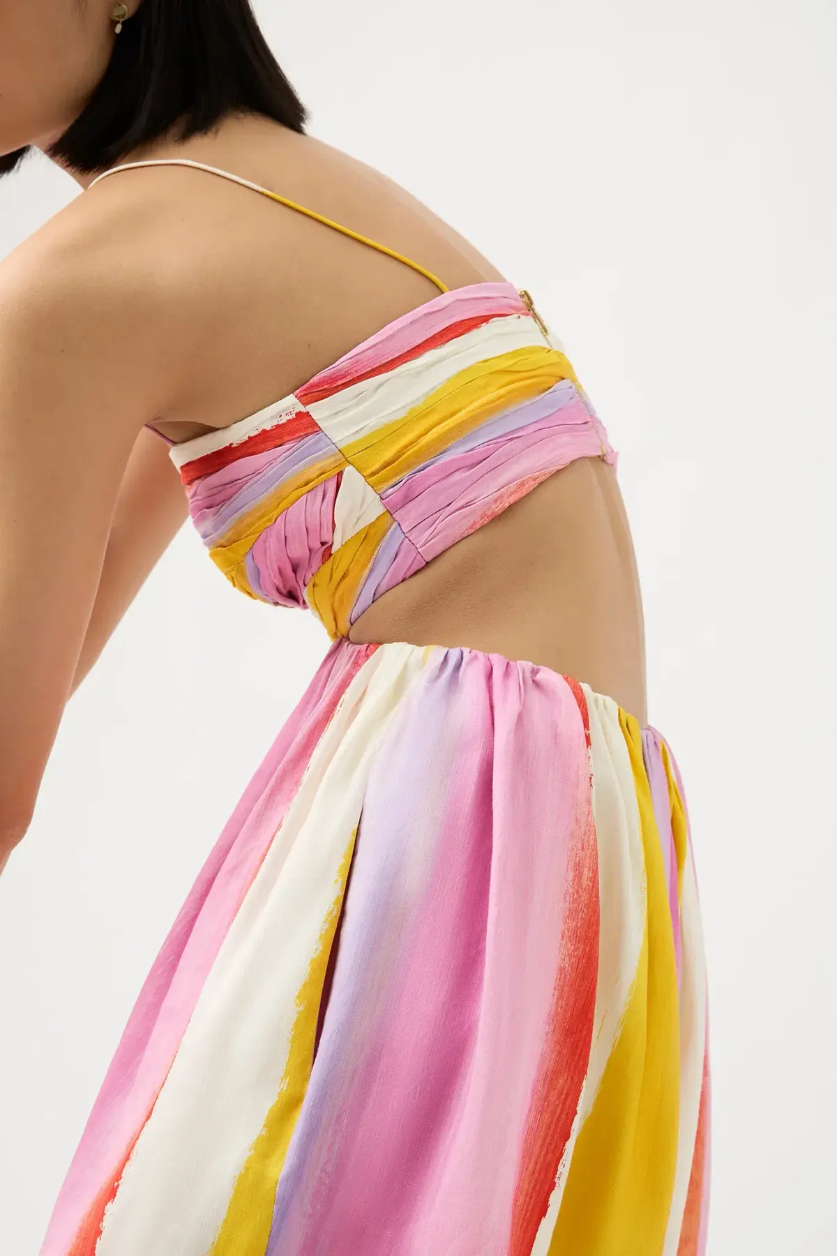 Aje Aurora Stripe Liza Ruched Baby Doll Mini Dress Cut Out Multi-colored Size AU 12 - Image 4