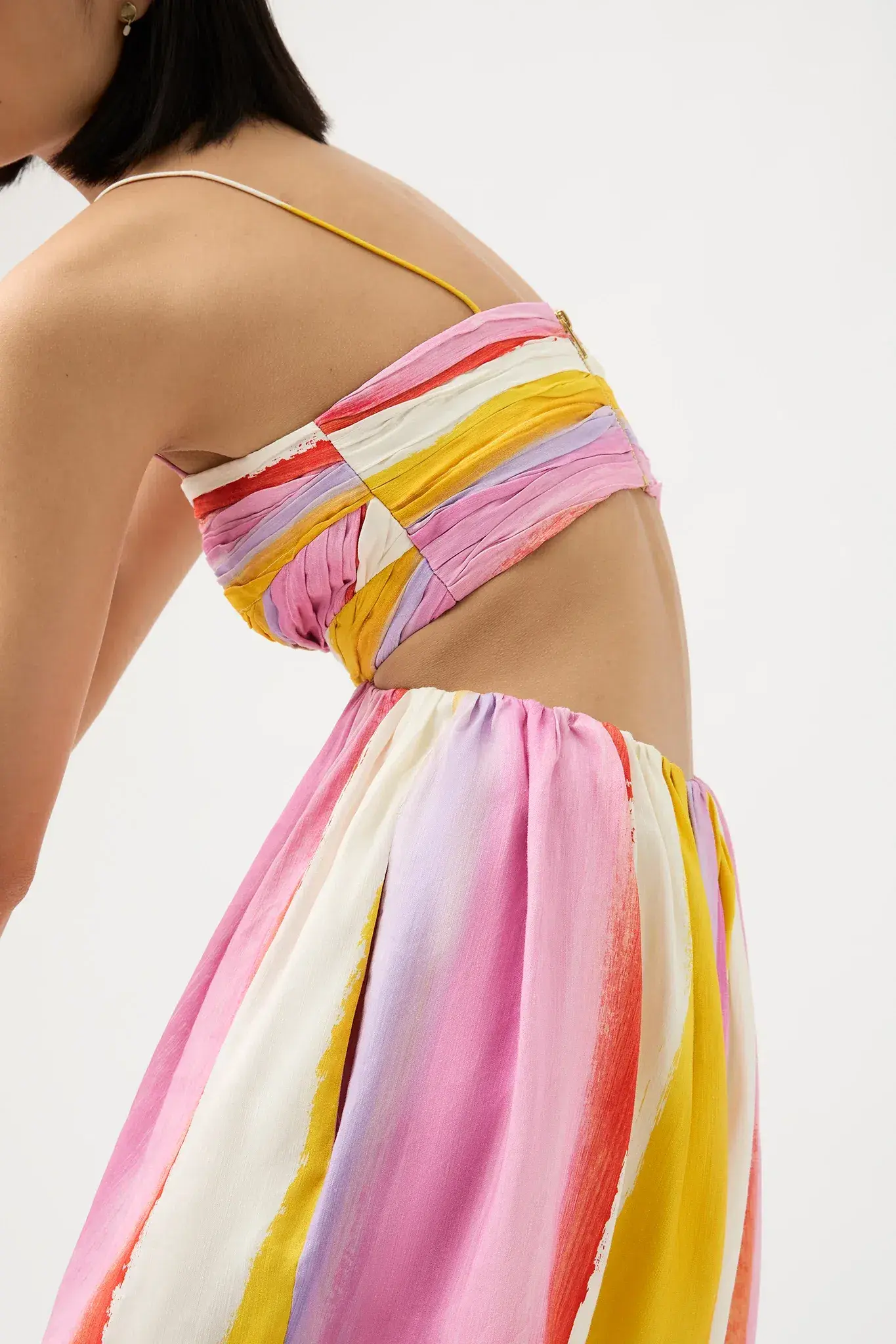 Aje Aurora Stripe Liza Ruched Baby Doll Mini Dress Cut Out Multi-colored Size AU 12 - Image 4