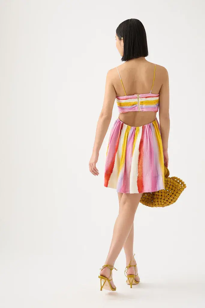 Aje Aurora Stripe Liza Ruched Baby Doll Mini Dress Cut Out Multi-colored Size AU 12 - Image 2